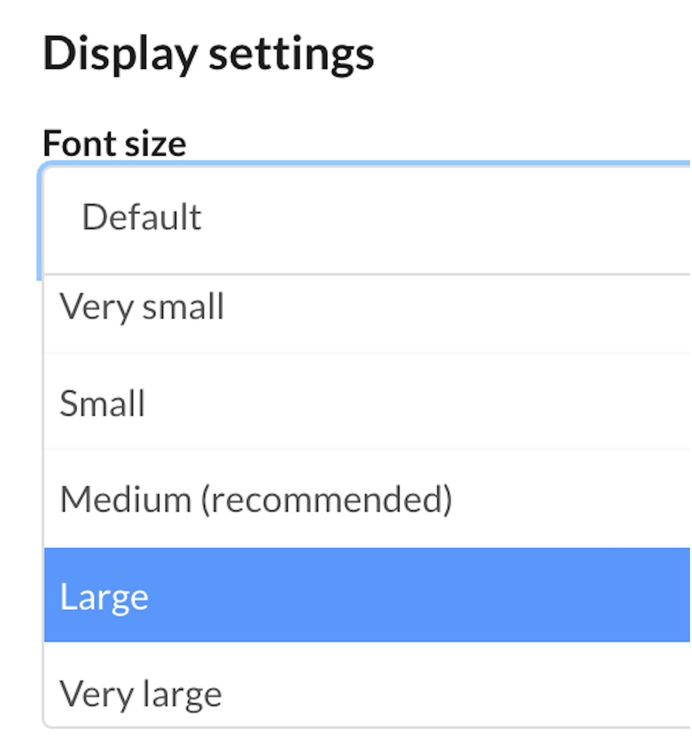 Font size customisation